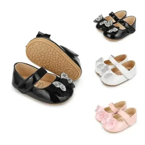Clowora Infant Toddler Chaqaloq Qizaloq Poyafzallari Mary Jane Birinchi Yurish PU Charm Malika To'y Kauchuk Taglik Sirpanmaydigan Kamonli Gul Bosma Baletkalar - 7
