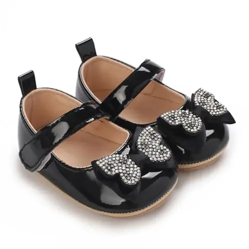 Clowora Infant Toddler Chaqaloq Qizaloq Poyafzallari Mary Jane Birinchi Yurish PU Charm Malika To'y Kauchuk Taglik Sirpanmaydigan Kamonli Gul Bosma Baletkalar - 6