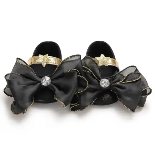 Clowora Infant Toddler Baby Girl Dress Shoes Mary Jane First Walking PU Leather Princess Wedding Rubber Sole Non-Slip with Bowknot Floral Flats - 5