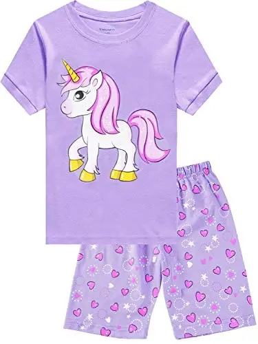 CM-Kid Little Girls Pajamas Short Sleeve 100% Cotton Toddler Pjs Mermaid Sleepwear Unicorn Pajama Summer Clothes Sets 1-7T - CM-KID