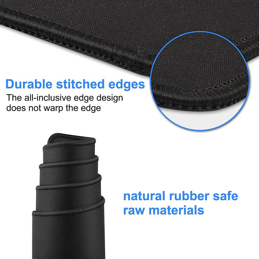 Cmhoo Gaming Mouse Pad, O'lchami 27.5x11.8, Qalinligi 0.12 dyuym, Premium-Teksturali Sirpanmas va Su o'tkazmaydigan Kompyuter Sichqoncha Pad, O'yinlar, Ofis va Uy uchun Tikilgan Qirralar bilan 70x30 Qora01 - 3