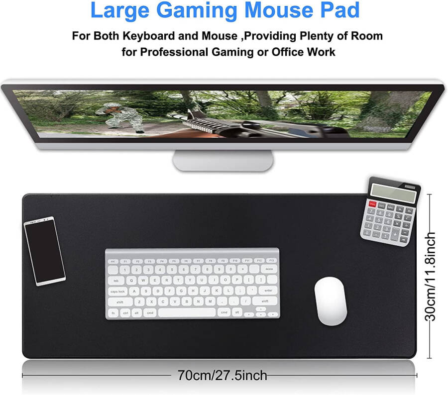 Cmhoo Gaming Mouse Pad, O'lchami 27.5x11.8, Qalinligi 0.12 dyuym, Premium-Teksturali Sirpanmas va Su o'tkazmaydigan Kompyuter Sichqoncha Pad, O'yinlar, Ofis va Uy uchun Tikilgan Qirralar bilan 70x30 Qora01 - 4