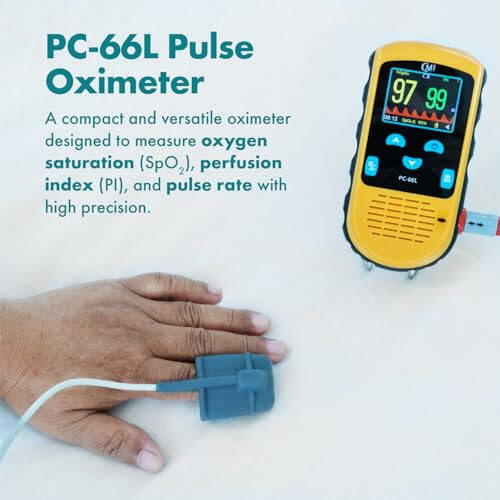 CMI Health Rechargeable Pulse Oximeter - Adult Finger Sensor for Continuous Monitoring & Spot-Checking - Adjustable Alarm for Pulse Rate and SpO2 Levels - Carry Case, AC Adapter Included - 7