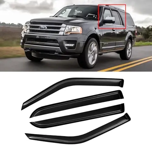 CMVT 1997-2017 Ford Expedition için Otomatik Yan Cam Rüzgarlığı, 2007-2017 Expedition XL, 1998-2017 Lincoln Navigator için Yağmur Koruması Siperlik Havalandırma Deflektörü Koyu Füme, Bantlı, 4 Adet - CMVT AUTO