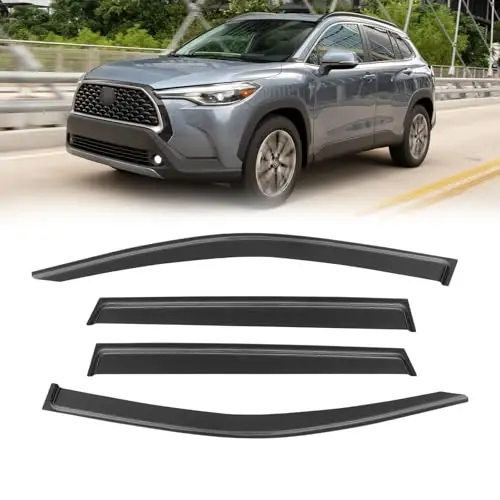 CMVT Auto Window Visor for Toyota Corolla Cross 2022-2025, Out-Channel Rain Guards Shields Vent Wind Shade Deflector Dark Smoke 2023 22 23 24, Tape-On Outside-Mount, 4PCS 