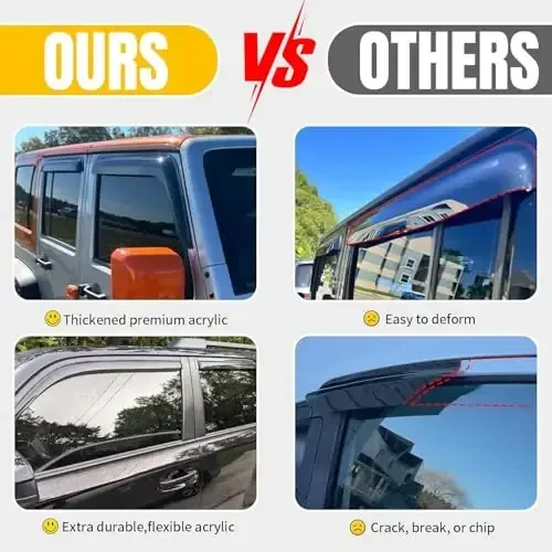 CMVT Auto Window Visor for Volkswagen VW Jetta 2006-2010, Out-Channel Rain Guards Shields Vent Shade Deflector Wind Dark Smoke Ventshade Ventvisor 2007 2008 2009, Tape-On Outside-Mount, 4PCS - 5