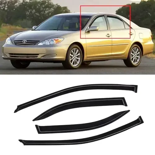 CMVT Auto Window Visors for 2002-2006 Toyota Camry, Rain Guards Shields Vent Deflector Shade Wind Dark Smoke 2003 2004 2005 02 03 04 05 06, Tape-On, 4PCS 