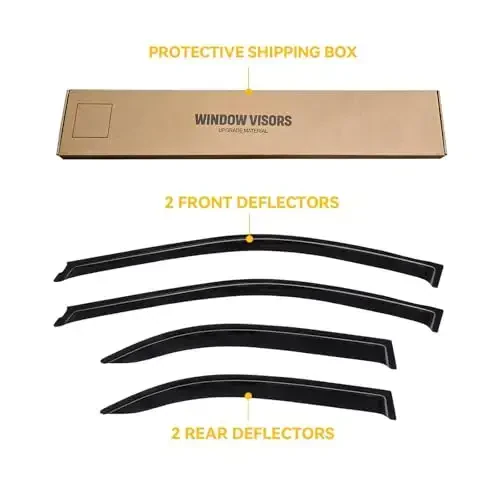 CMVT Auto Window Visors for 2002-2006 Toyota Camry, Rain Guards Shields Vent Deflector Shade Wind Dark Smoke 2003 2004 2005 02 03 04 05 06, Tape-On, 4PCS - 7