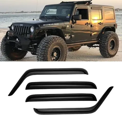CMVT Auto Window Visors for 2007-2018 Jeep Wrangler JK Unlimited 4-Door, Rain Guards Shields Vent Deflector Shade Dark Smoke 08 09 10 11 12 13 14 15 16 17, Tape-On, 4PCS - 1