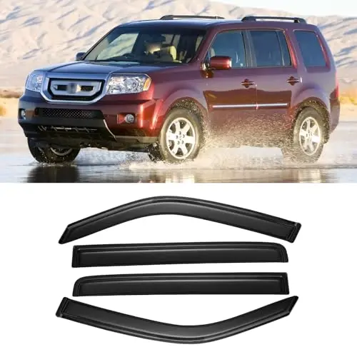 CMVT Auto Window Visors for 2009-2015 Honda Pilot, Rain Guards Shields Vent Deflector Shade Dark Smoke 2010 2011 2012 2013 2014, Tape-On, 4PCS 