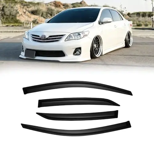 CMVT Auto Window Visors for Toyota Corolla 2009-2013, Rain Guards Shields Vent Deflector Shade Dark Smoke 2010 2011 2012, Tape-On, 4PCS 