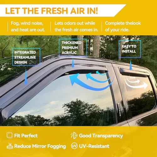 CMVT Auto Window Visors for Toyota Corolla Sedan 2019-2024, Rain Guards Shields Vent Shade Deflector Dark Smoke 19 20 21 22 23 24, Tape-On, 4PCS - CMVT Auto (1)