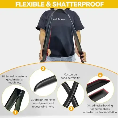 CMVT Auto Window Visor for Volkswagen VW Jetta 2006-2010, Out-Channel Rain Guards Shields Vent Shade Deflector Wind Dark Smoke Ventshade Ventvisor 2007 2008 2009, Tape-On Outside-Mount, 4PCS - 3