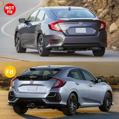 CMVT Otomatik Cam Vizörleri Honda Civic Hatchback 2016-2021 için (Sedan'a Uymaz), Yağmur Korumaları Siperlik Havalandırma Saptırıcısı Gölge Koyu Duman 2017 2018 2019 2020, Bantlı, 4 Adet - CMVT AUTO