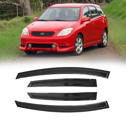 CMVT Auto Window Visor for 2003-2008 Pontiac Vibe/Toyota Matrix, Out-Channel Rain Guards Shields Vent Deflector Shade Wind Dark Smoke 2004 2005 2006, Tape-On Outside-Mount, 4PCS 