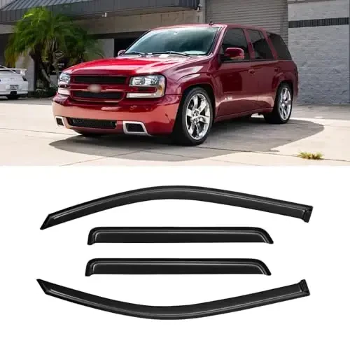 CMVT Auto Window Visors for 2002-2009 Chevy(Chevrolet) Trailblazer, Rain Guards Shields Vent Deflector Shade Dark Smoke 2003 2004 2005 2006 2007 2008 02 03 04 05 06 07 08 09, Tape-On, 4PCS - 7