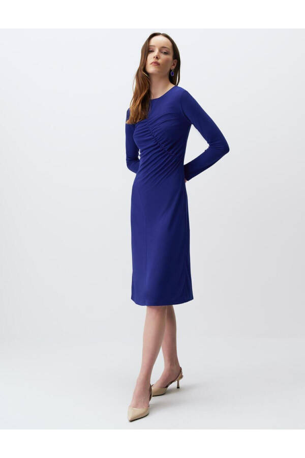 Cobalt Long Sleeve Window Detail Midi Dress - 28