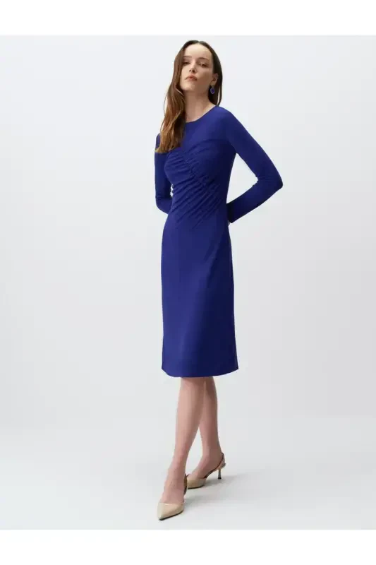 Cobalt Long Sleeve Window Detail Midi Dress - JIMMY KEY