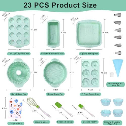 Cobeda Baking Pans Set, 23 PCS Silicone Bakeware Sets, Silicone Molds for Baking, Including Bread Pan, Donut Pan, Silicone Muffin Pan, Cake Pan and Silicone Cupcake Molds (Green) - 2