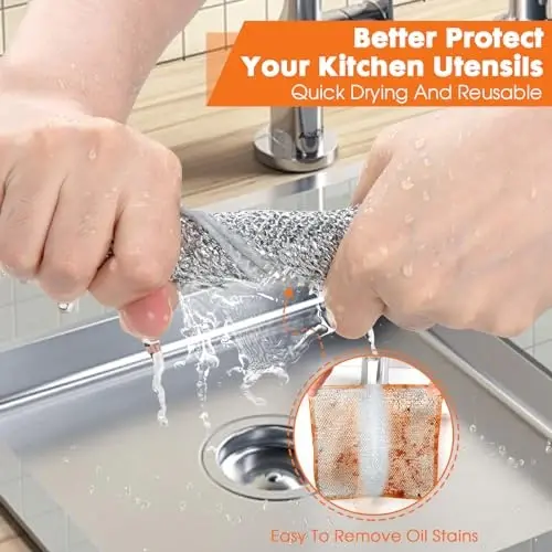 COBETE Non Scratch Wire Dishcloth,Double-Layer Wire Dishwashing Rags for Wet and Dry,Wire Miracle Cleaning Towels and Dish Cloths Multipurpose for Washing Dishes,Cookware, Sinks,Stove Tops,Pack of 10 - 3