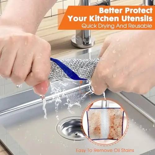 COBETE Non Scratch Wire Dishcloth,Double-Layer Wire Dishwashing Rags for Wet and Dry,Wire Miracle Cleaning Towels and dish Cloths Multipurpose For Washing Dishes,Cookware, Sinks,Stove Tops,10Pack Blue - 3