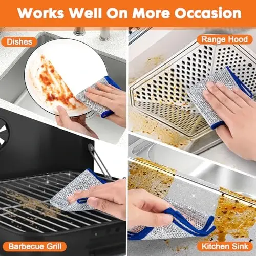COBETE Non Scratch Wire Dishcloth,Double-Layer Wire Dishwashing Rags for Wet and Dry,Wire Miracle Cleaning Towels and dish Cloths Multipurpose For Washing Dishes,Cookware, Sinks,Stove Tops,10Pack Blue - 4