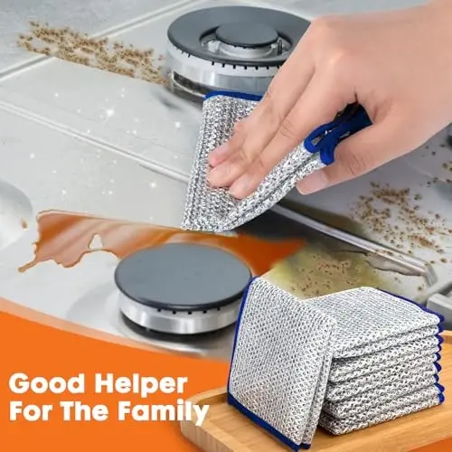 COBETE Non Scratch Wire Dishcloth,Double-Layer Wire Dishwashing Rags for Wet and Dry,Wire Miracle Cleaning Towels and dish Cloths Multipurpose For Washing Dishes,Cookware, Sinks,Stove Tops,10Pack Blue - 6