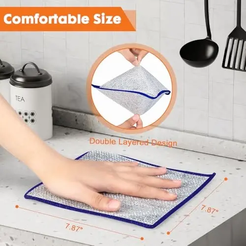 COBETE Non Scratch Wire Dishcloth,Double-Layer Wire Dishwashing Rags for Wet and Dry,Wire Miracle Cleaning Towels and dish Cloths Multipurpose For Washing Dishes,Cookware, Sinks,Stove Tops,10Pack Blue - 7
