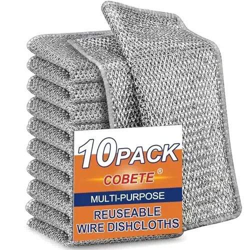 COBETE Non Scratch Wire Dishcloth,Double-Layer Wire Dishwashing Rags for Wet and Dry,Wire Miracle Cleaning Towels and Dish Cloths Multipurpose for Washing Dishes,Cookware, Sinks,Stove Tops,Pack of 10 - 1