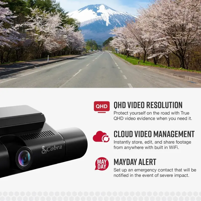 Cobra SC 220C Smart Dual View Front & Cabin Dash Cam - QHD 1440P, 360 Alerts, CarPlay & Android Auto - 6