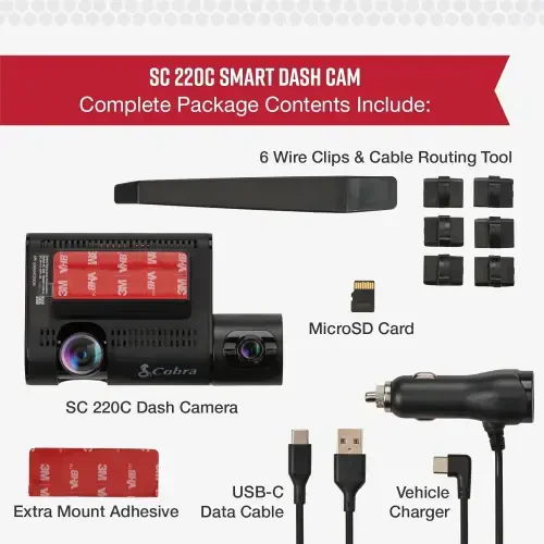 Cobra SC 220C Smart Dual View Front & Cabin Dash Cam - QHD 1440P, 360 Alerts, CarPlay & Android Auto - 7