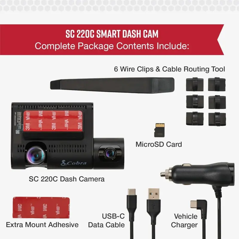 Cobra SC 220C Умная передняя и салонная камера с двойным обзором - QHD 1440P, 360 предупреждений, CarPlay и Android Auto - 7