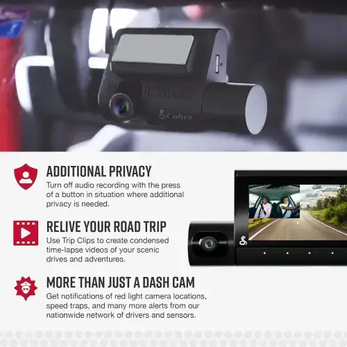 Cobra SC 220C Умная передняя и салонная камера с двойным обзором - QHD 1440P, 360 предупреждений, CarPlay и Android Auto - COBRA ELECTRONICS (1)