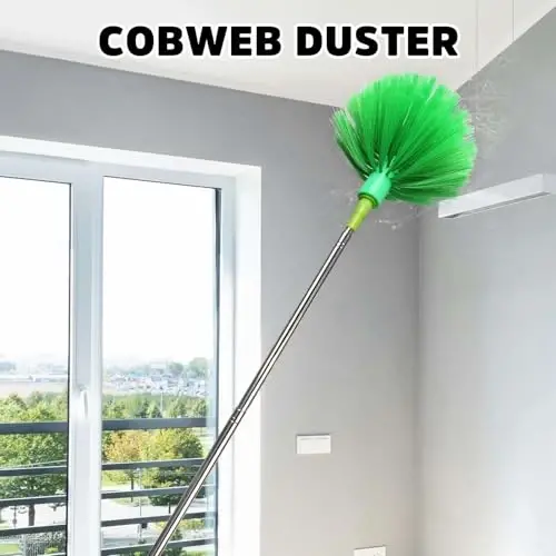 Cobweb Duster with Extension Pole, Bafezoze Ceiling Fan Duster with Long Handle, Spider Web Brush Flat Duster for Under Appliances High Ceilings Outdoor - 2