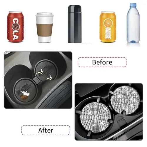 COCASES 4 Pack Bling Avtomobil Qo'llab-quvvatlovchilari, Avtomobil Chashka Uskunasi Qo'llab-quvvatlovchisi, Chashka Uskunalari uchun Rhinestone Qo'llab-quvvatlovchisi, Ayollar Avtomobil Ichki Aksessuarlari uchun Silikon Avtomobil Qo'llab-quvvatlovchilari (2.75'' Oq Kristalli Doira) - 4