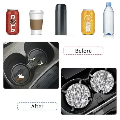COCASES 4 Pack Bling Avtomobil Qo'llab-quvvatlovchilari, Avtomobil Chashka Uskunasi Qo'llab-quvvatlovchisi, Chashka Uskunalari uchun Rhinestone Qo'llab-quvvatlovchisi, Ayollar Avtomobil Ichki Aksessuarlari uchun Silikon Avtomobil Qo'llab-quvvatlovchilari (2.75'' Oq Kristalli Doira) - 4