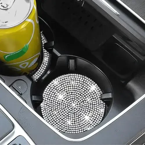 COCASES 4 Pack Bling Car Coasters, Car Cup Holder Coaster, Rhinestone Coaster for Cup Holders, Silicone Car Coasters for Women Car Interior Accessories (2.75'' White Crystal Circle) - 3