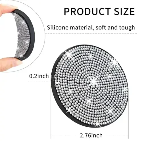 COCASES 4 Pack Bling Car Coasters, Car Cup Holder Coaster, Rhinestone Coaster for Cup Holders, Silicone Car Coasters for Women Car Interior Accessories (2.75'' White Crystal Circle) - 6