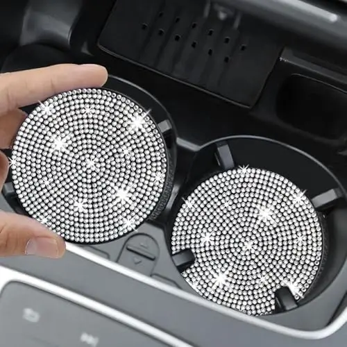 COCASES 4'lü Paket Parlak Araba Bardak Altlığı, Araba Bardak Tutucu Altlığı, Bardak Tutucular için Yapay Elmaslı Bardak Altlığı, Kadın Araba İç Aksesuarları için Silikon Araba Bardak Altlıkları (2,75'' Beyaz Kristal Daire) - COCASES (1)