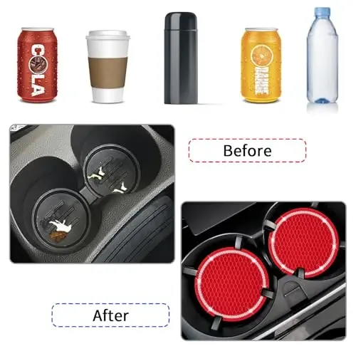 COCASES Car Coasters, 4 Pack Vehicle Bling Car Coaster, Universal Rhinestone Coaster for Cup Holders, Car Interior Accessories Silicone Car Coasters for Women(2.75'' Red, White Crystal Circle) - 4