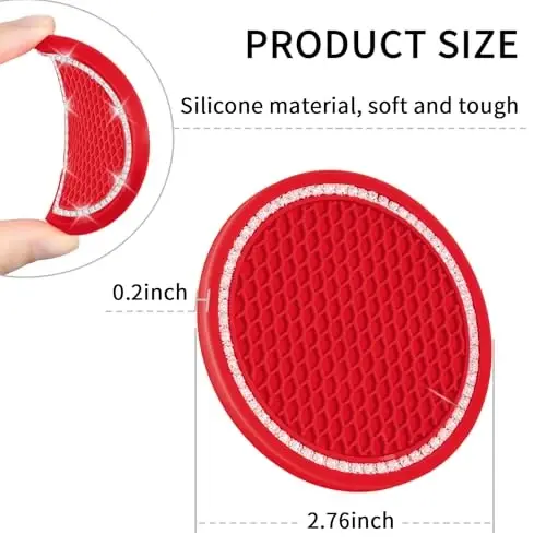 COCASES Car Coasters, 4 Pack Vehicle Bling Car Coaster, Universal Rhinestone Coaster for Cup Holders, Car Interior Accessories Silicone Car Coasters for Women(2.75'' Red, White Crystal Circle) - 5