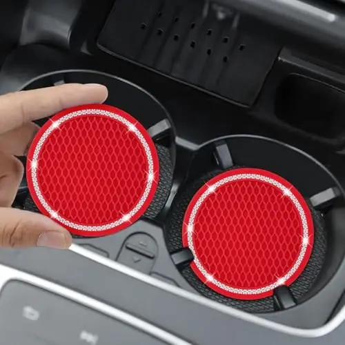 COCASES Avtomobil krujkalari, 4 dona Avtomobil Bling krujkasi, Stakan ushlagichlar uchun universal rinstone krujka, Ayollar uchun avtomobil ichki qismlari silikon avtomobil krujkalari (2,75 dyuymli qizil, oq kristalli doira) - 2