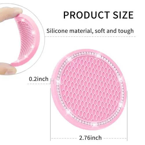 COCASES Avtomobil stakanlari, 4 dona Universal Avtomobil Bling Avtomobil stakanlari, Stakan ushlagichlari uchun Rhinestone stakan, Avtomobil ichki aksessuarlari 2,75'' Ayollar uchun silikon avtomobil stakanlari (Pushti, Pushti kristalli doira) - 5