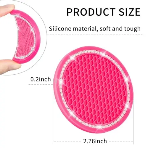 COCASES Car Coasters, 4 Pack Universal Vehicle Bling Car Coaster, Rhinestone Coaster for Cup Holders, Car Interior Accessories 2.75'' Silicone Car Coasters for Women(Hot Pink, White Crystal Circle) - 5