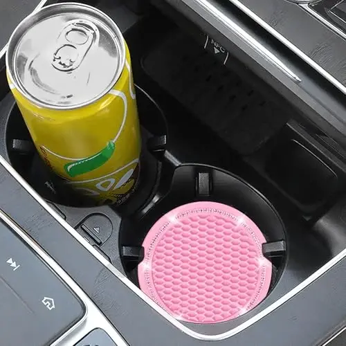 COCASES Car Coasters, 4 Pack Universal Vehicle Bling Car Coaster, Rhinestone Coaster for Cup Holders, Car Interior Accessories 2.75'' Silicone Car Coasters for Women(Pink, Pink Crystal Circle) - 2