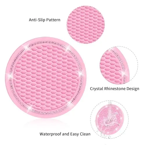 COCASES Car Coasters, 4 Pack Universal Vehicle Bling Car Coaster, Rhinestone Coaster for Cup Holders, Car Interior Accessories 2.75'' Silicone Car Coasters for Women(Pink, Pink Crystal Circle) - 4