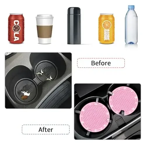 COCASES Car Coasters, 4 Pack Universal Vehicle Bling Car Coaster, Rhinestone Coaster for Cup Holders, Car Interior Accessories 2.75'' Silicone Car Coasters for Women(Pink, Pink Crystal Circle) - 3