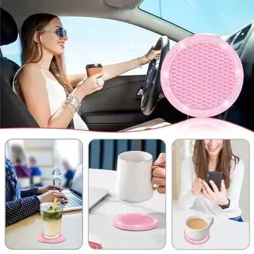 COCASES Car Coasters, 4 Pack Universal Vehicle Bling Car Coaster, Rhinestone Coaster for Cup Holders, Car Interior Accessories 2.75'' Silicone Car Coasters for Women(Pink, Pink Crystal Circle) - 6