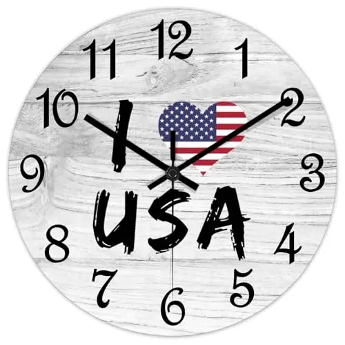 COCOKEN United States Round Wooden Clock for Wall Decor United States National Flag Farmhouse Wall Clock 12 Inch Silent Non-Ticking Wood Clock for Office Classroom Wall Art - 2