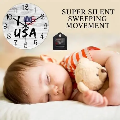 COCOKEN United States Round Wooden Clock for Wall Decor United States National Flag Farmhouse Wall Clock 12 Inch Silent Non-Ticking Wood Clock for Office Classroom Wall Art - 4